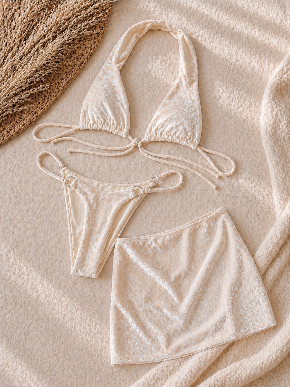 Cream Triangle Bikini Set with Skirt size SM - New